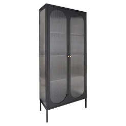 Adelaide Schwarzer Vitrinenschrank mit geriffelter Glastür