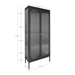 Adelaide Schwarzer Vitrinenschrank mit geriffelter Glastür