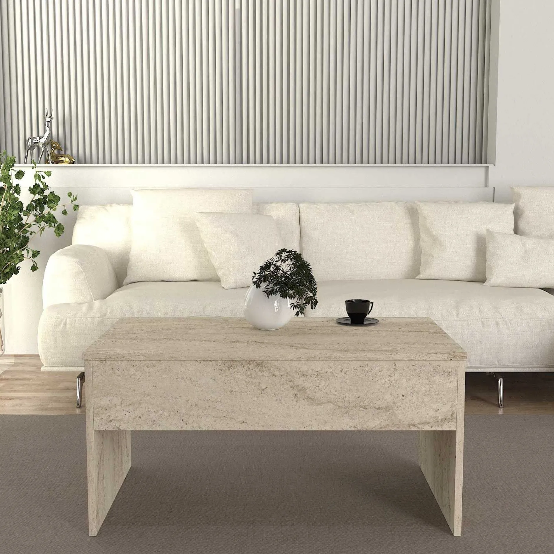 Akilli Couchtisch | 100 % MELAMIN | Travertin