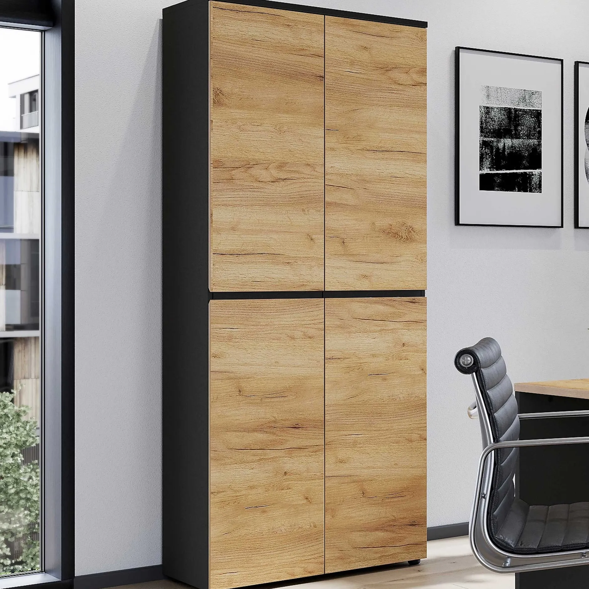 Aktenschrank Miguel mit 2 Türen und 4 Einlegeböden - Anthrazit/Eiche
