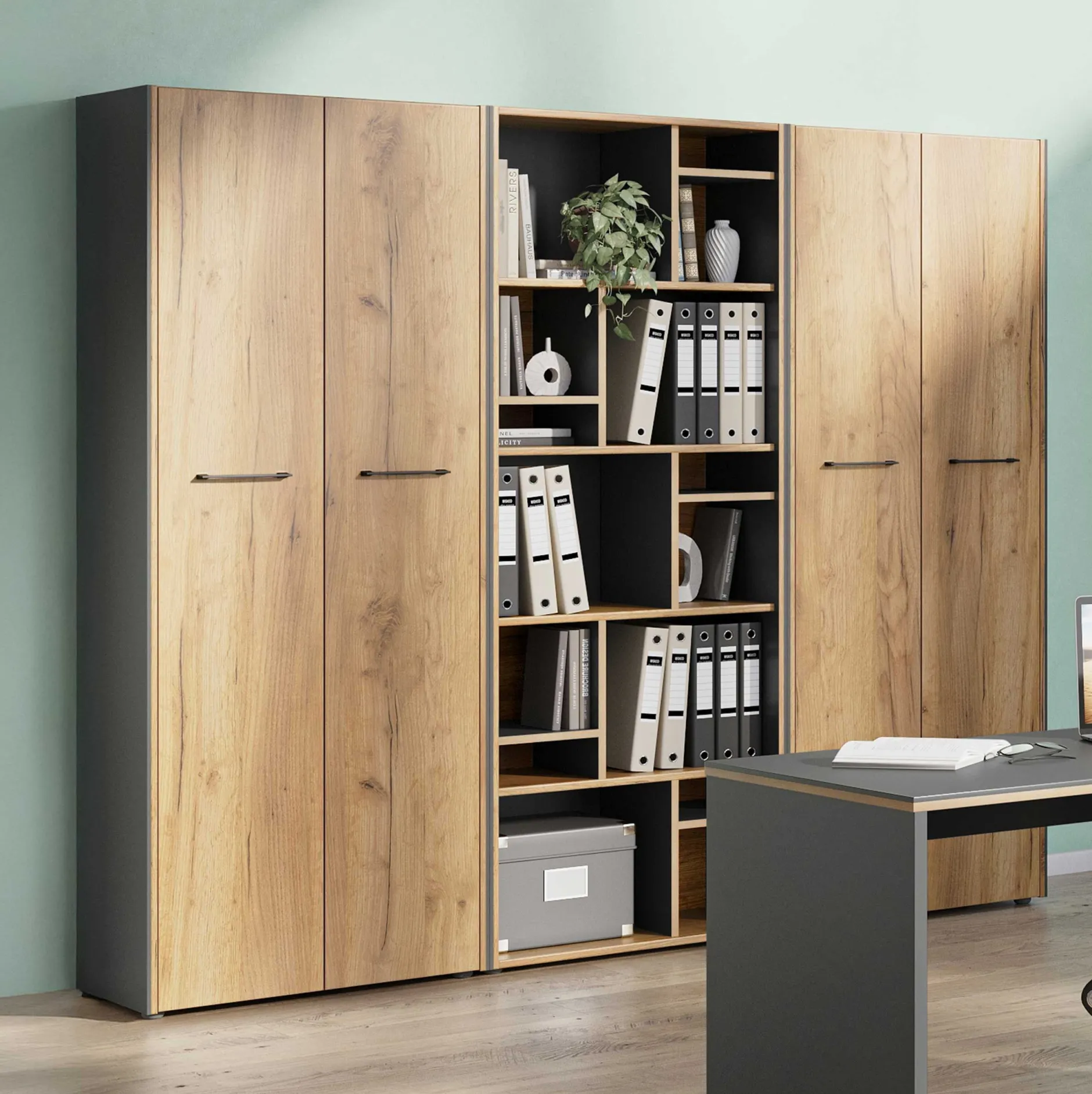Aktenschrank Robert 196 cm 2 Türen - Anthrazit/Eiche