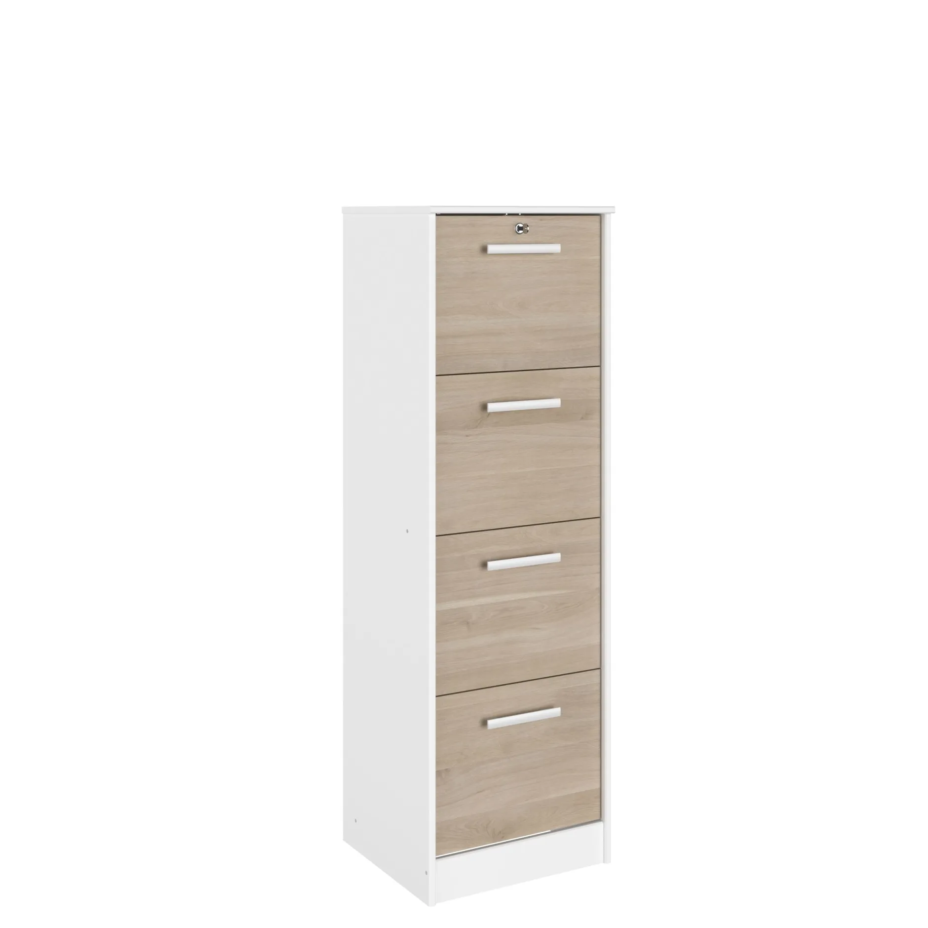 Aktenschrank Sil-138cm-4 Schubladen-weiß/Eiche