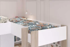 Alexandrie Doppelhochbett - 90x200 - mit Schreibtisch - Eiche/Weiß