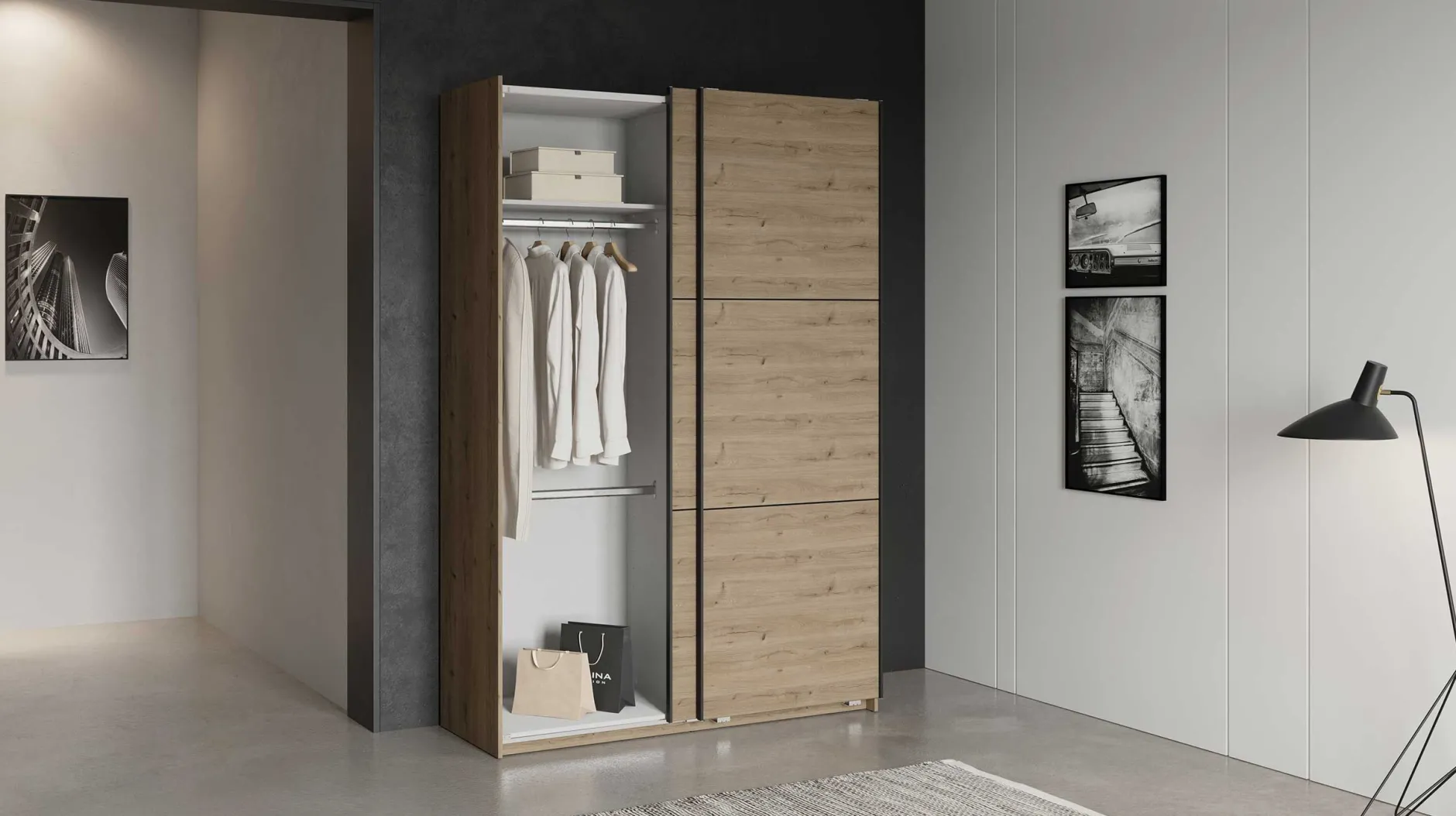 Alhambra Kleiderschrank - 148x60x223,70 cm - Braun/ Spanplatte