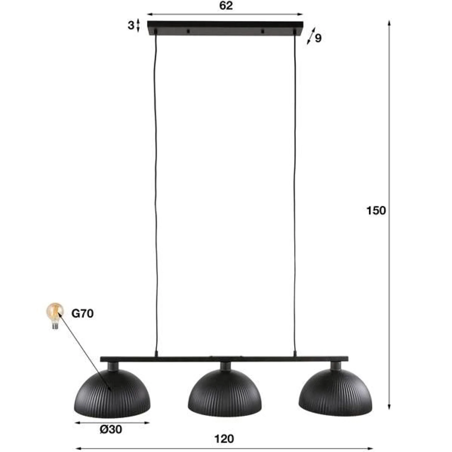 Alinette Hängeleuchte 120 cm-Artic schwarz