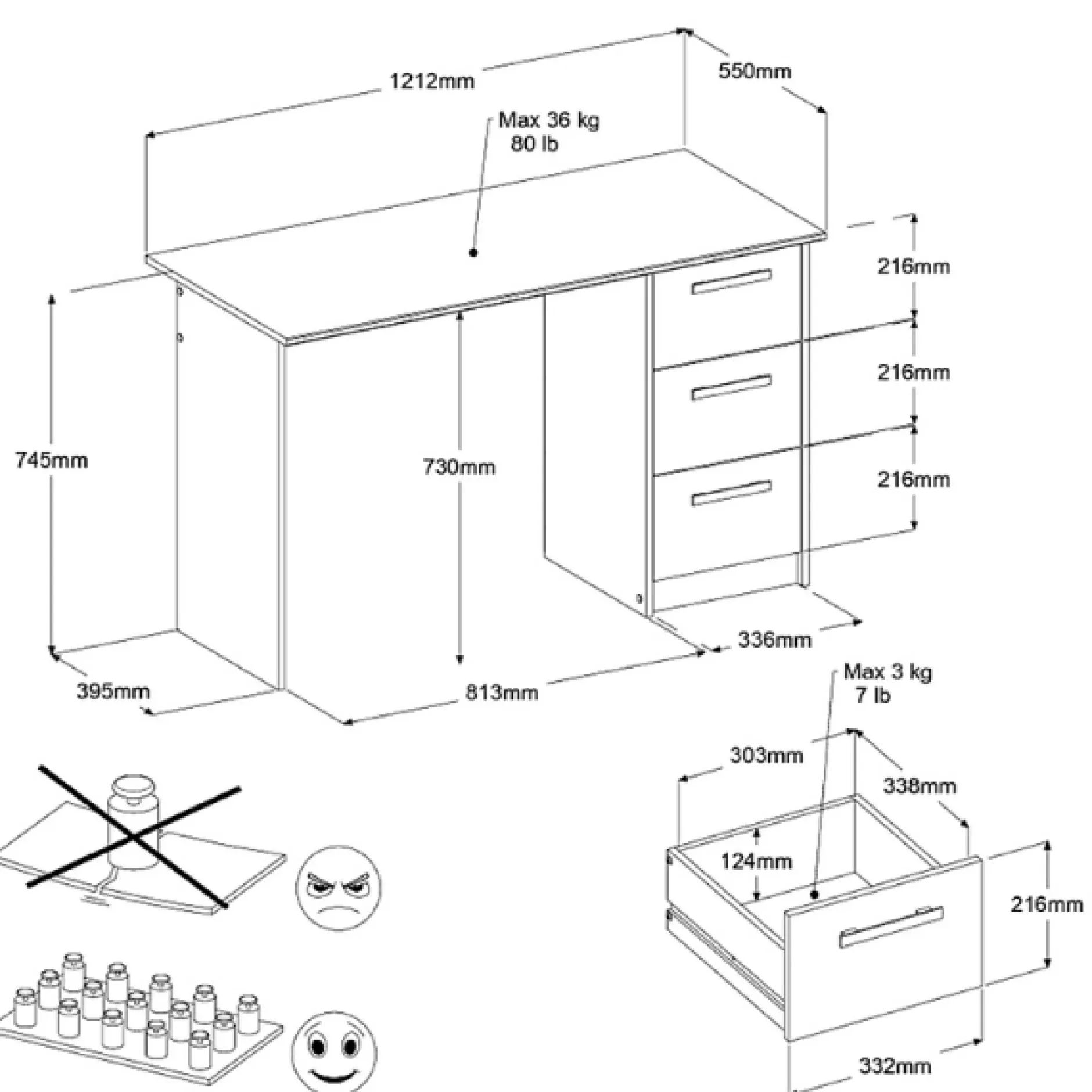 AlmaKinderzimmer : Bett 90x200cm, Nachttisch, Schreibtisch - Eiche Dekor