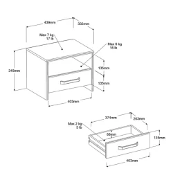 AlmaKinderzimmer : Bett 90x200cm, Nachttisch, Kommode - Eiche Dekor