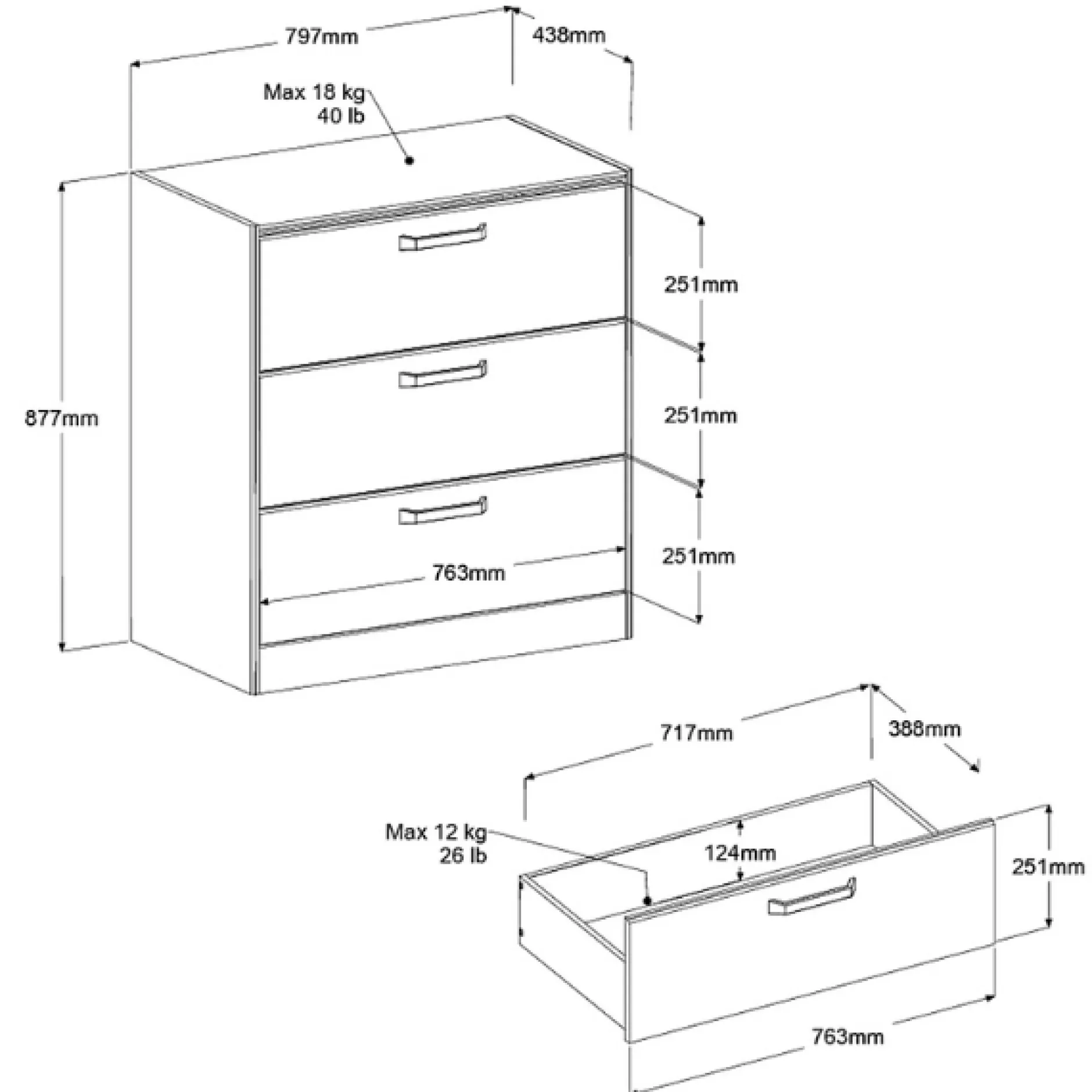 AlmaKinderzimmer : Bett 90x200cm, Nachttisch, Kommode - Eiche Dekor