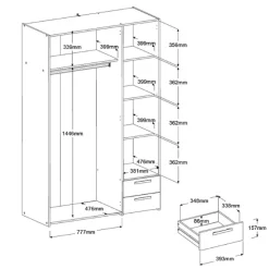 AlmaSchlafzimmer : Bett 160x200cm, Nachttisch, Kleiderschrank - Eichendekor