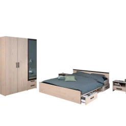 AlmaSchlafzimmer : Bett 160x200cm, Nachttisch, Kleiderschrank - Eichendekor