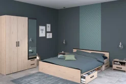 AlmaSchlafzimmer : Bett 160x200cm, Nachttisch, Kleiderschrank - Eichendekor