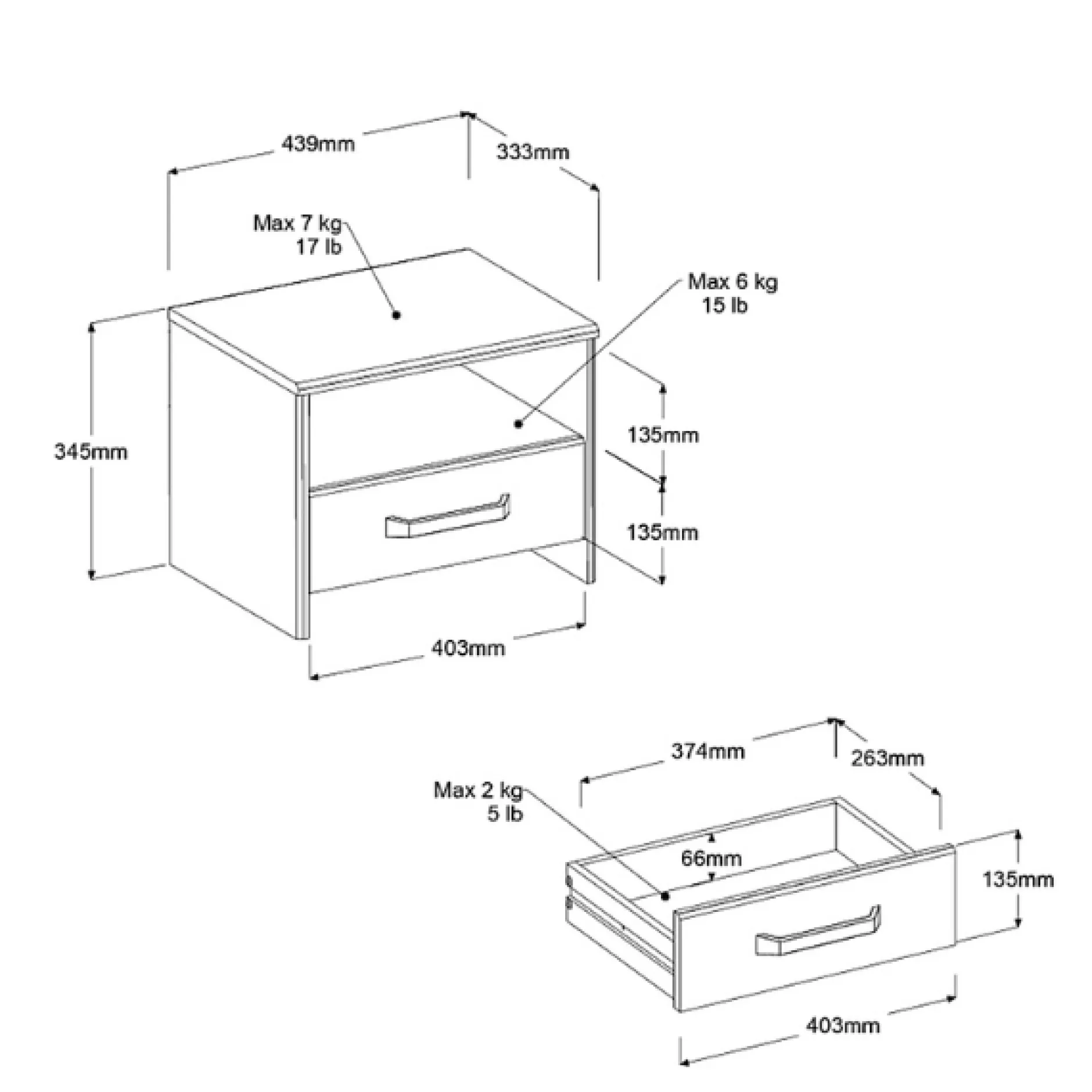 AlmaSchlafzimmer : Bett 140x190cm, Nachttisch, Kleiderschrank - Eichendekor