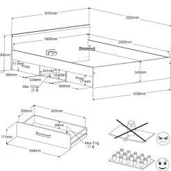 AlmaSchlafzimmer : Bett 140x190cm, Nachttisch, Kleiderschrank - Eichendekor