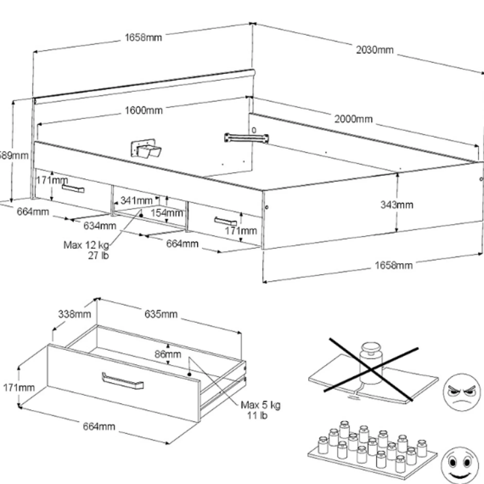 AlmaSchlafzimmer : Bett 140x190cm, Nachttisch, Kleiderschrank - Eichendekor