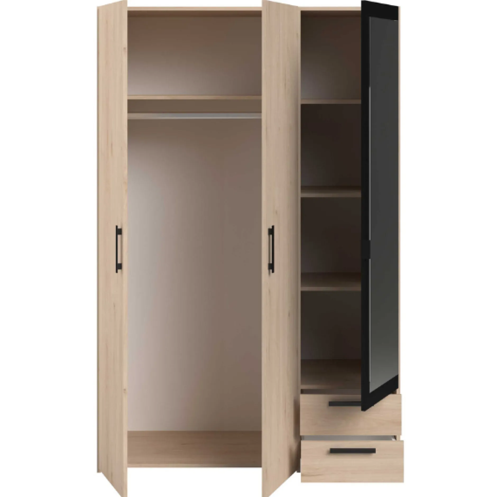 AlmaSchlafzimmer : Bett 140x190cm, Nachttisch, Kleiderschrank - Eichendekor