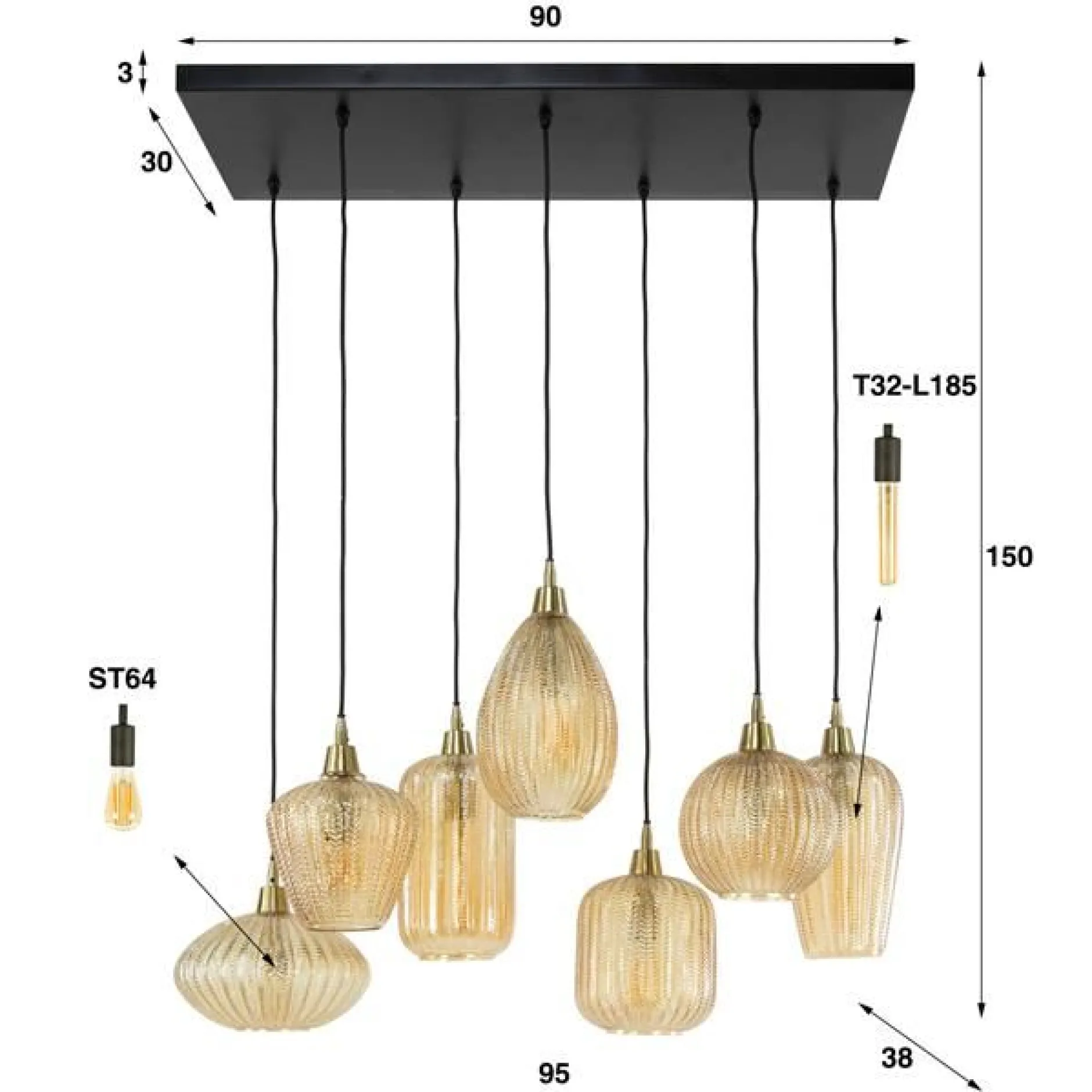 Ambrioso Hängeleuchte 95 cm-Amber