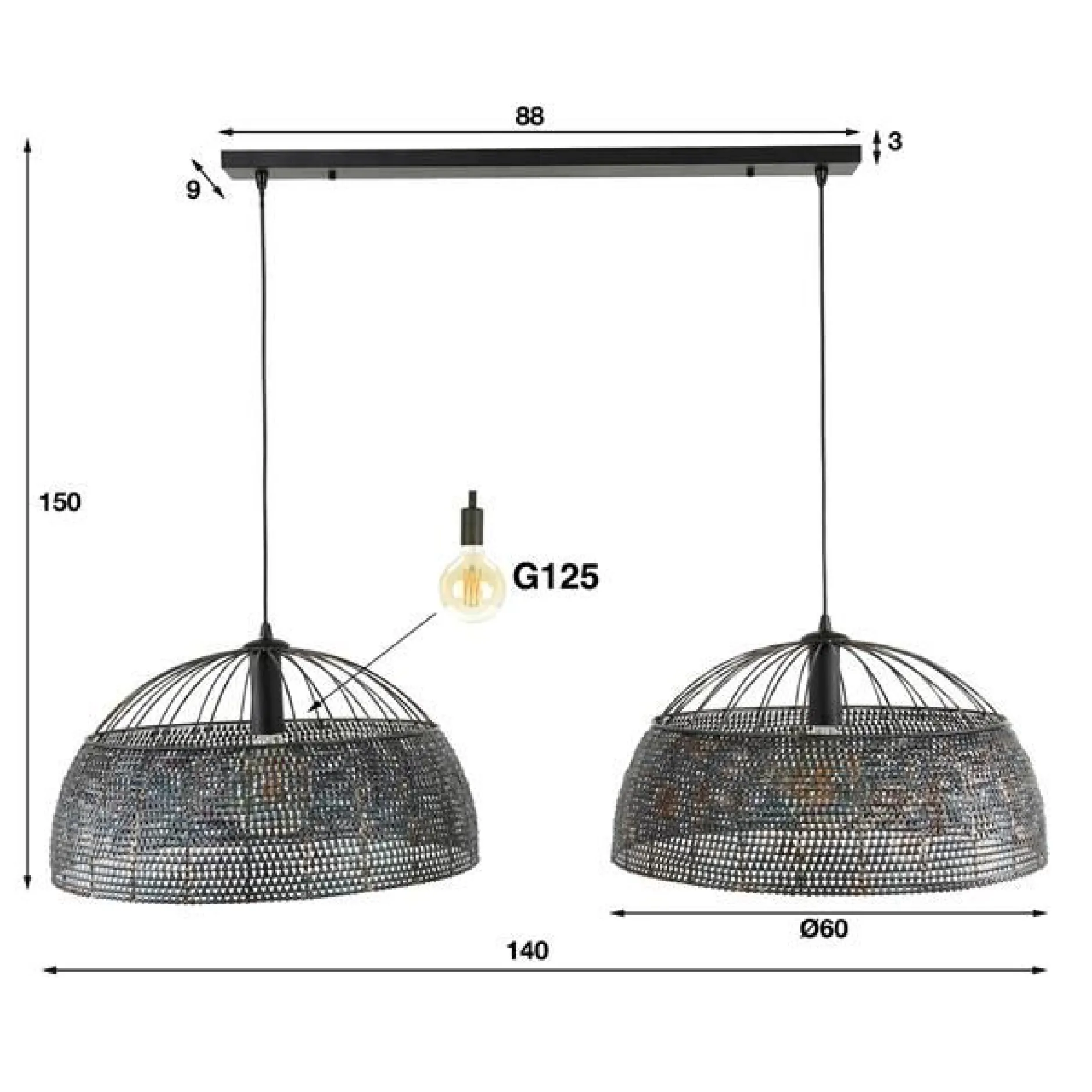 Amory Pendelleuchte für 2 Lichtquellen-braun/schwarz