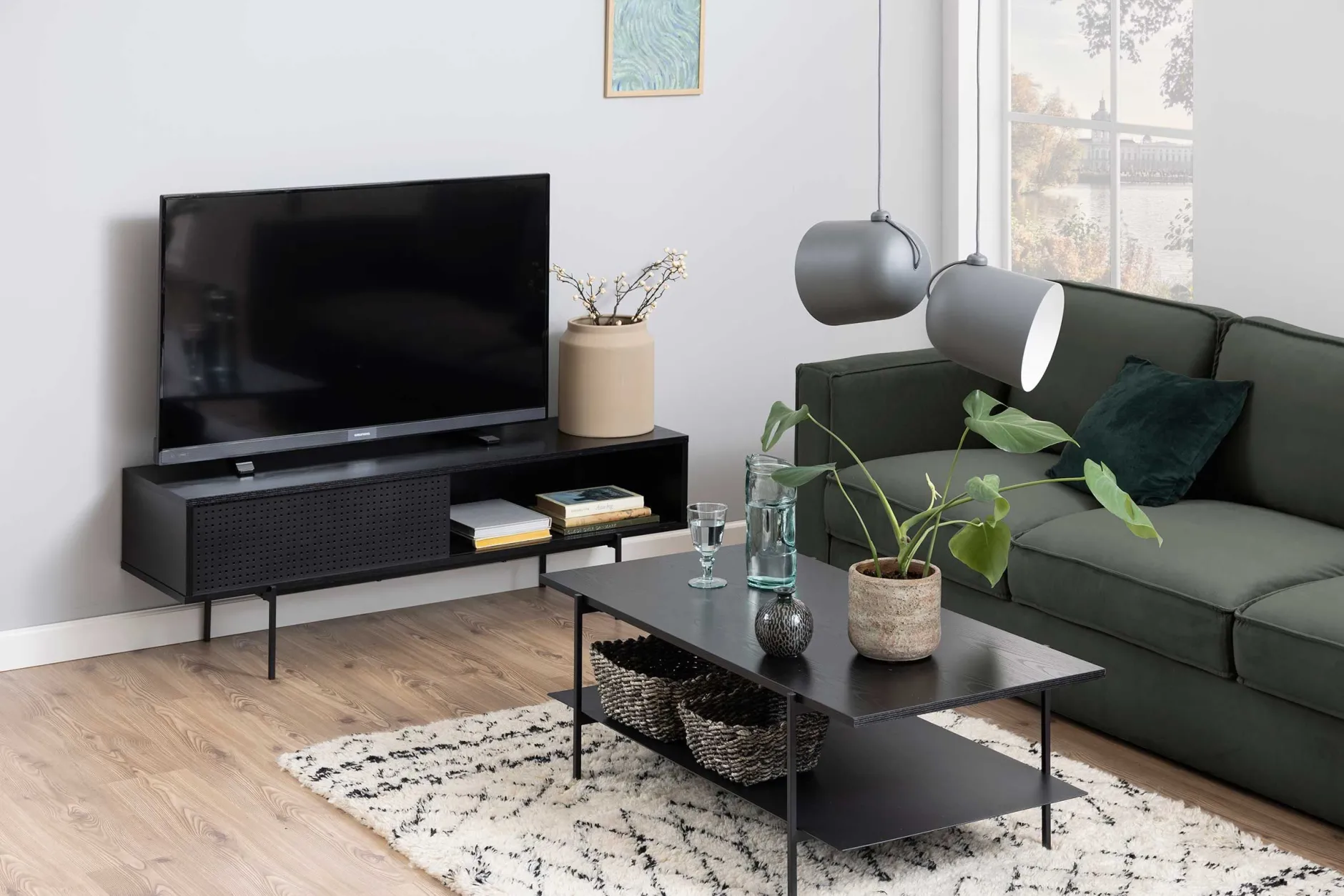 Angus Rechteckiger Couchtisch - Esche schwarz Melamin | 115x60x40cm