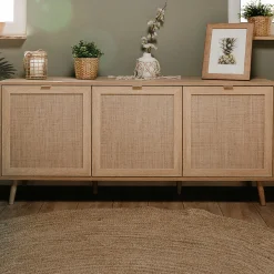 Anrichte Bilal 150cm 3 Türen - Eiche/rafia