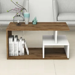 Arte 2042 Couchtisch | 100 % MELAMIN | Dunkles Walnussholz, Weiß