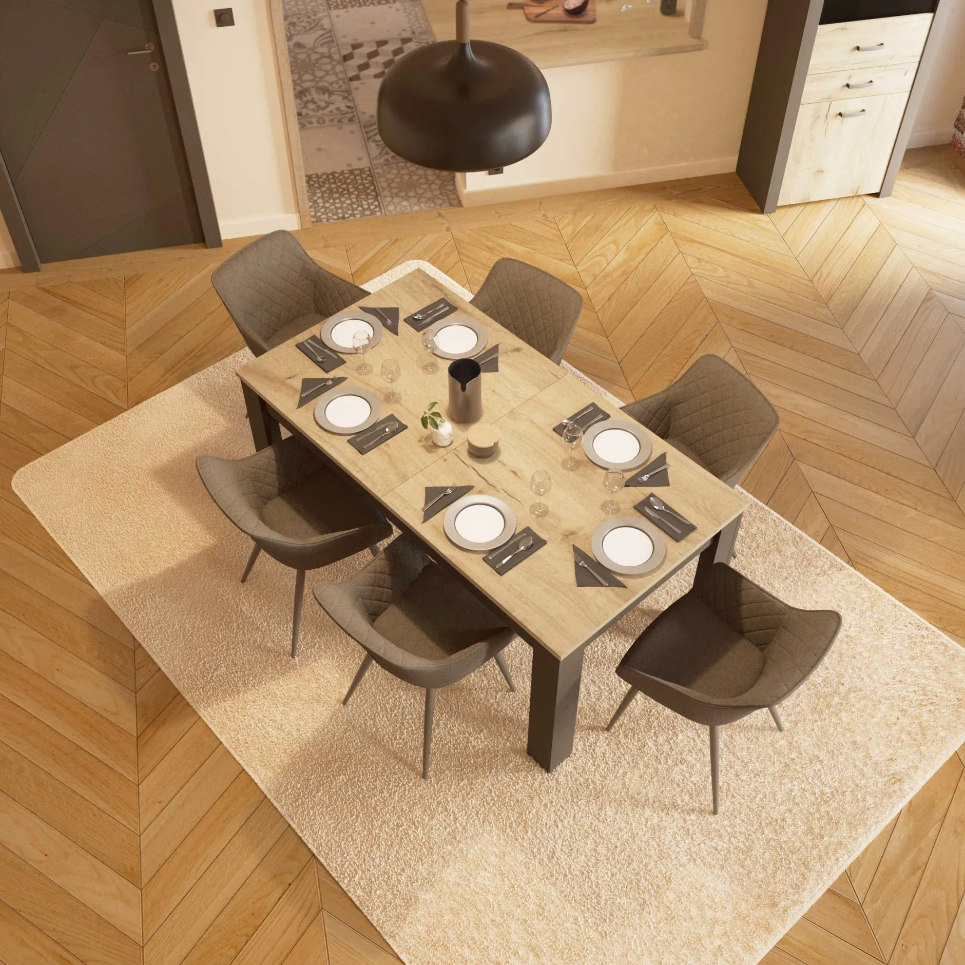 Ausziehbarer Esstisch Aubrey - 170-230x90x77cm - Eiche Dekor/schwarz