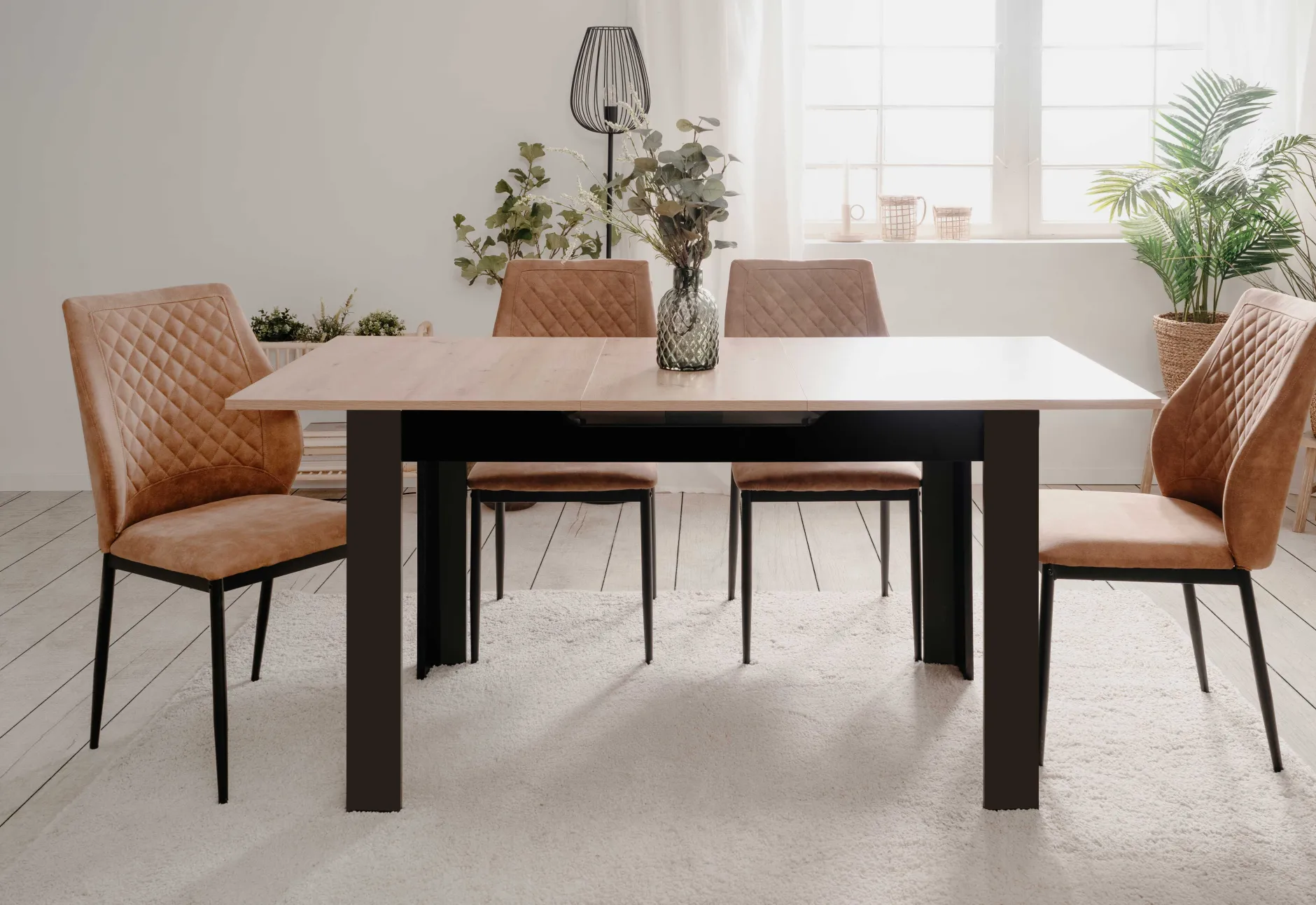 Ausziehbarer Esstisch Birma - 125/165x80x75cm - Artisan Eiche/schwarz