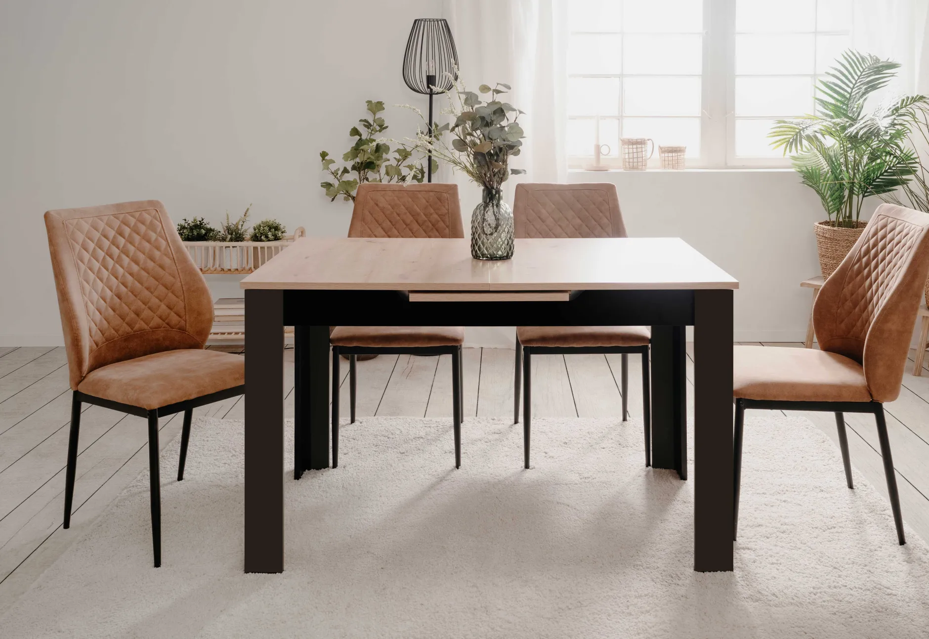 Ausziehbarer Esstisch Birma - 125/165x80x75cm - Artisan Eiche/schwarz