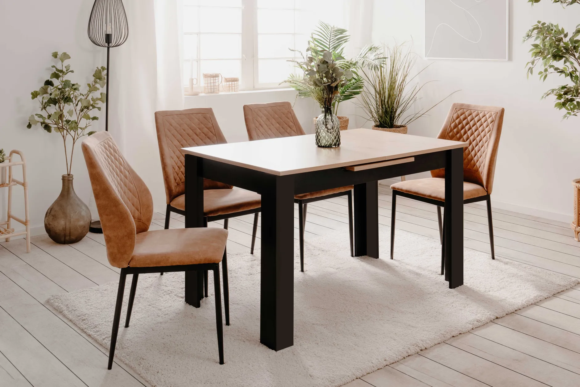 Ausziehbarer Esstisch Birma - 125/165x80x75cm - Artisan Eiche/schwarz