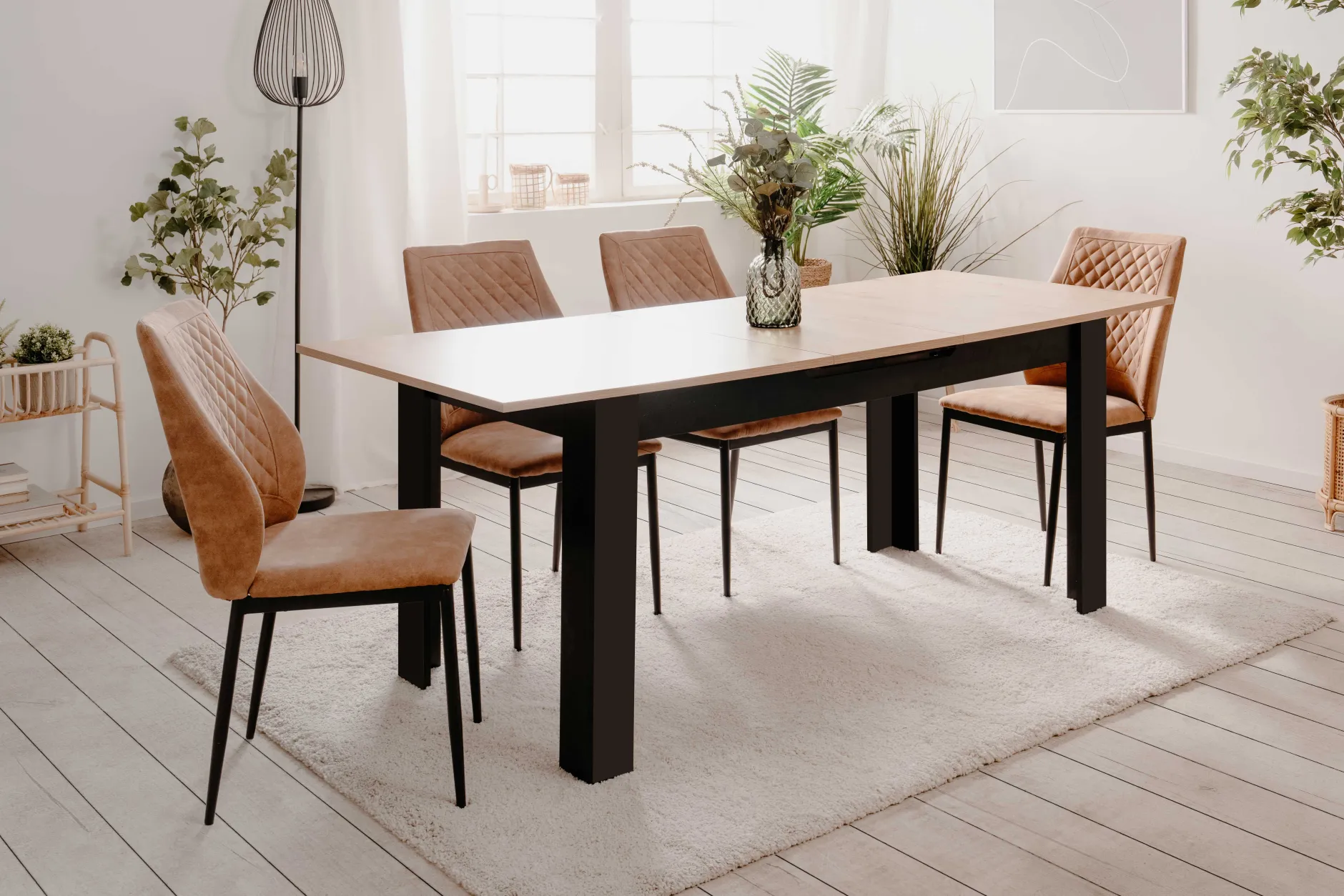 Ausziehbarer Esstisch Birma - 160/200x80x75cm - Artisan Eiche/schwarz