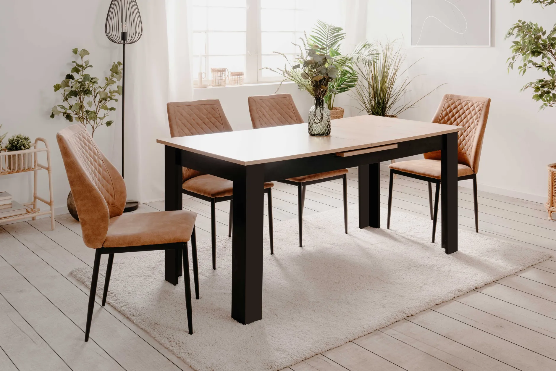 Ausziehbarer Esstisch Birma - 160/200x80x75cm - Artisan Eiche/schwarz