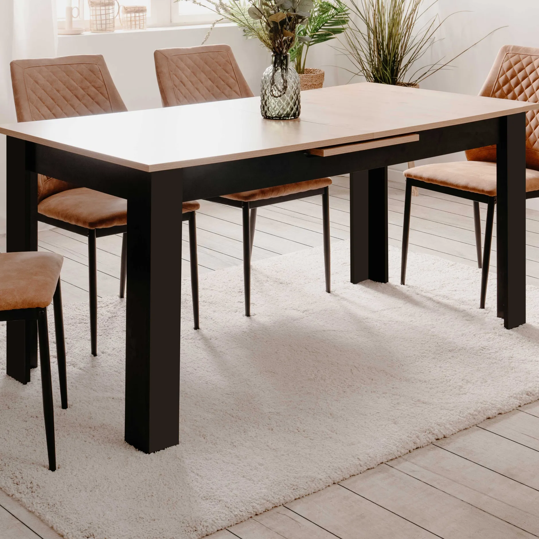Ausziehbarer Esstisch Birma - 160/200x80x75cm - Artisan Eiche/schwarz