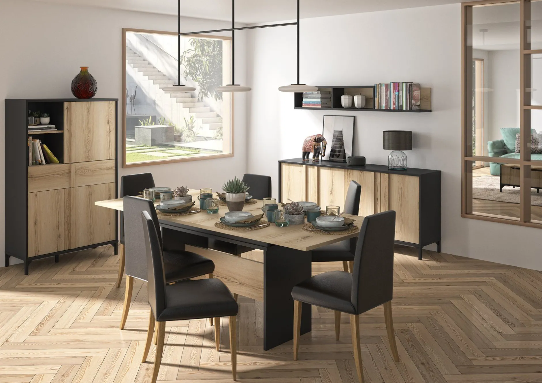 Ausziehbarer Esstisch Esteban | 205 x 90 x 77 cm | Helvezia Oak Design