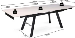 Ausziehbarer Esstisch Hertha | 160/240 x 90 x 76 cm | Weiß/Stein
