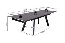 Ausziehbarer Esstisch Hertha | 160/240 x 90 x 76 cm | Schwarz/Stein