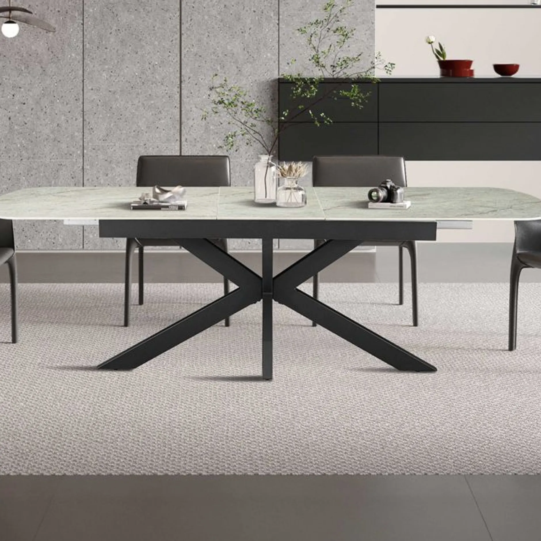 Ausziehbarer Esstisch Hestia - 180/220x90x76cm - gesinterter Stein - beige