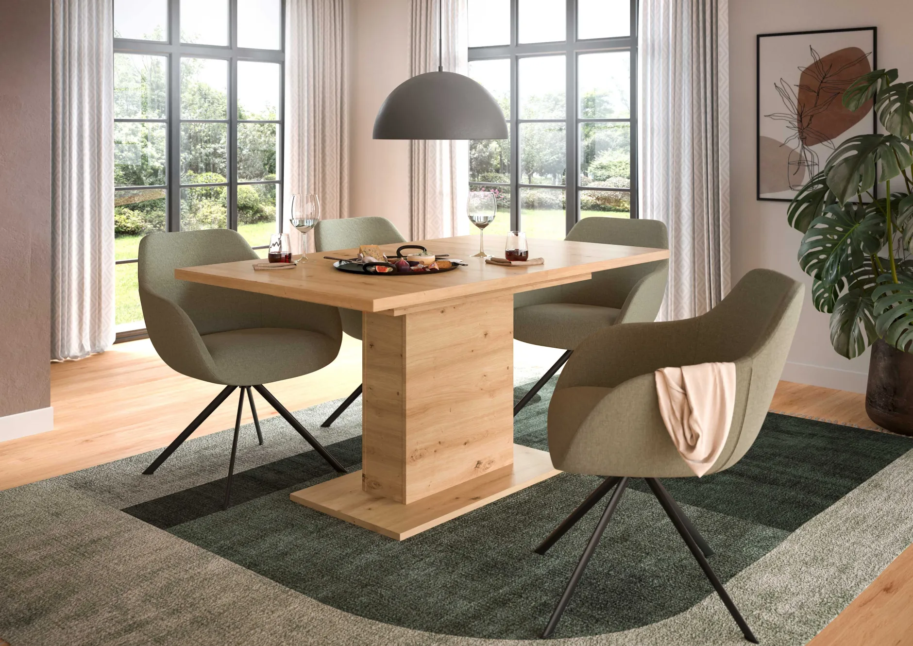 Ausziehbarer Esstisch Motion von Emob in Artisan-Optik 150-190x76x90 cm
