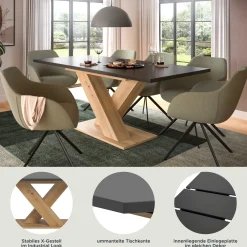 Ausziehbarer Esstisch Motion Emob - X-Gestell - 150-190x90cm - Artisan/Grau