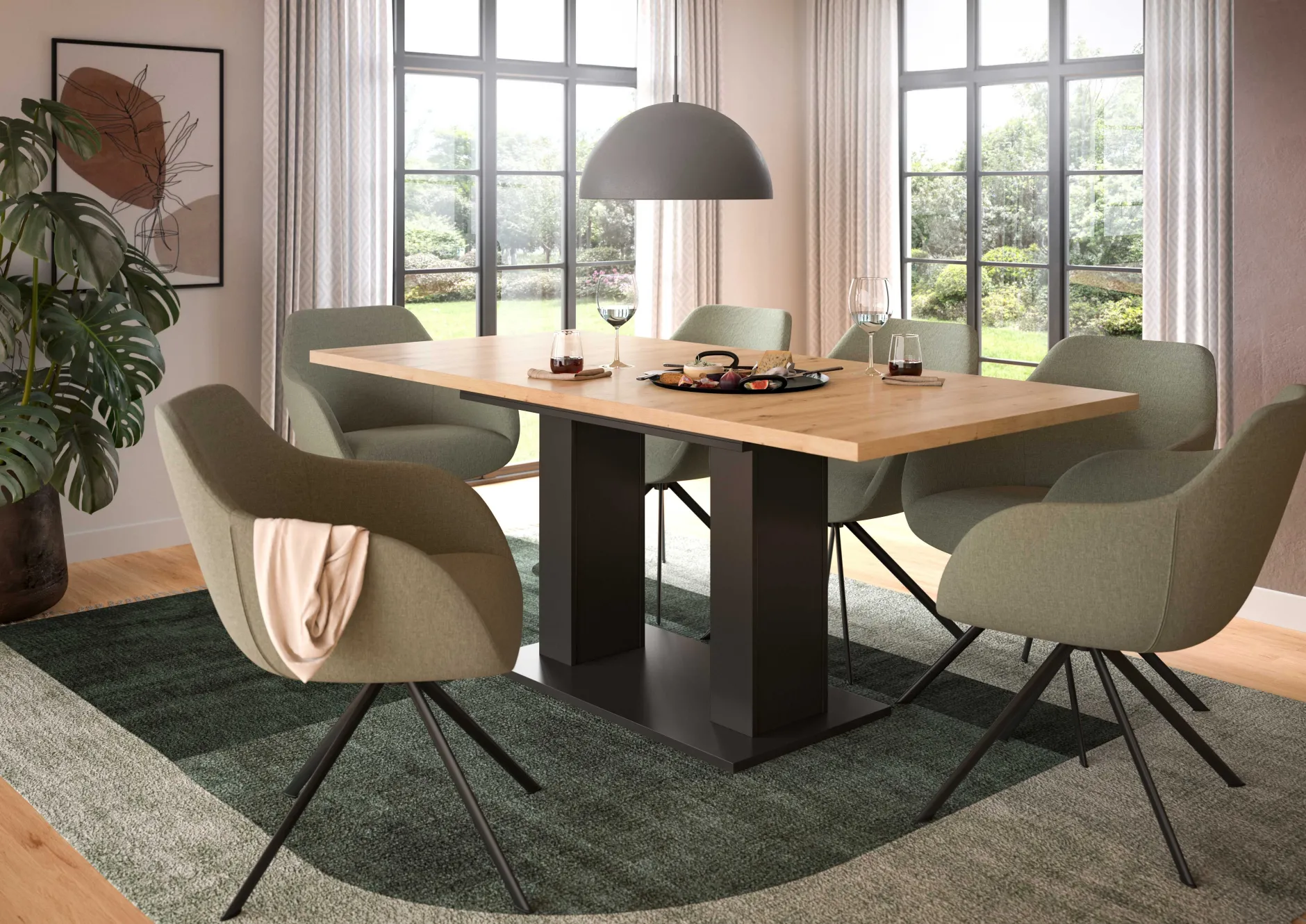 Ausziehbarer Esstisch Motion Emob - Artisan Holzoptik, Grau, 150-190x90x76 cm