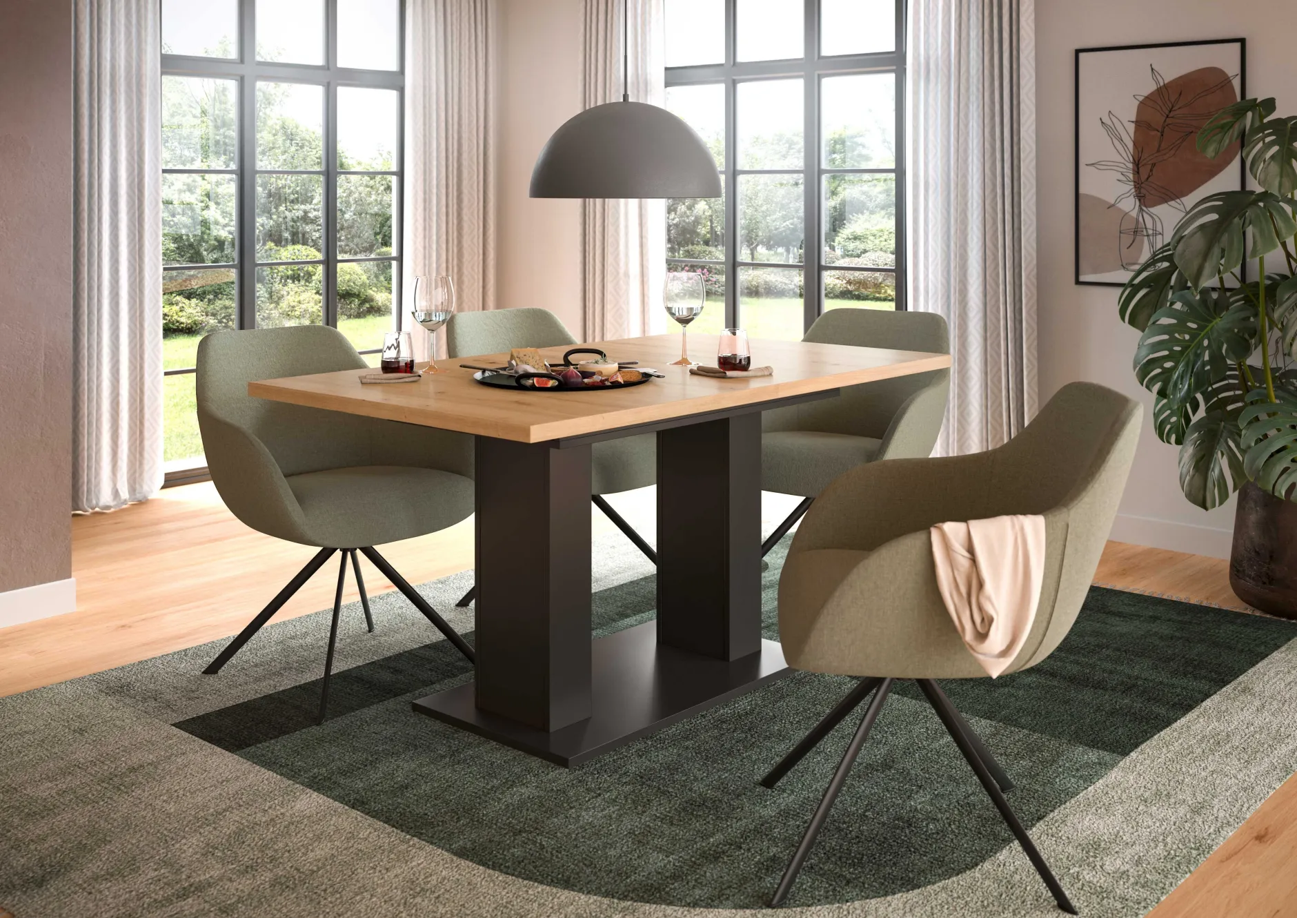 Ausziehbarer Esstisch Motion Emob - Artisan Holzoptik, Grau, 150-190x90x76 cm