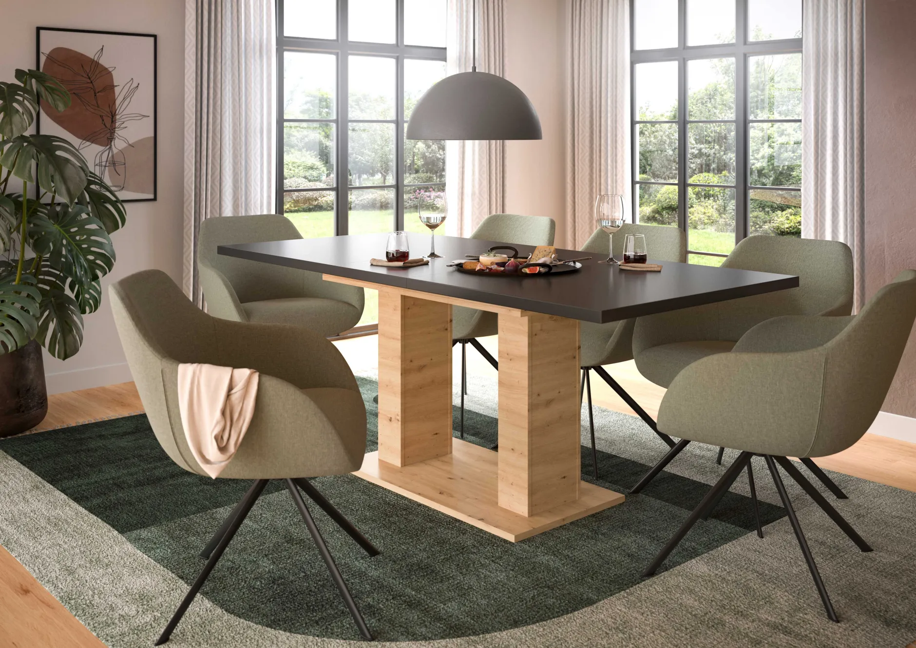 Ausziehbarer Esstisch Motion Emob - Artisan Holz & Grau - 150-190x76x90 cm