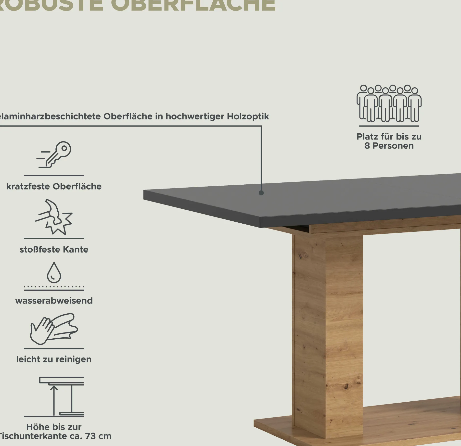 Ausziehbarer Esstisch Motion Emob - Artisan Holz & Grau - 150-190x76x90 cm