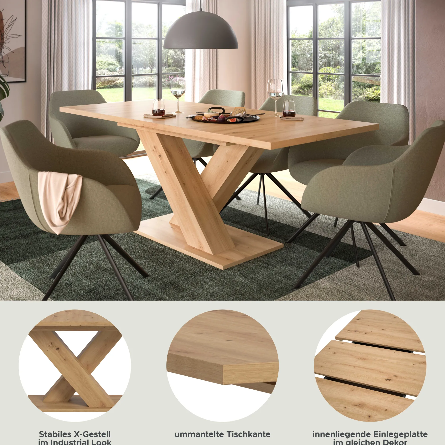 Ausziehbarer Esstisch Motion Emob - Artisan Finish - 150-190x76x90 cm - Natur