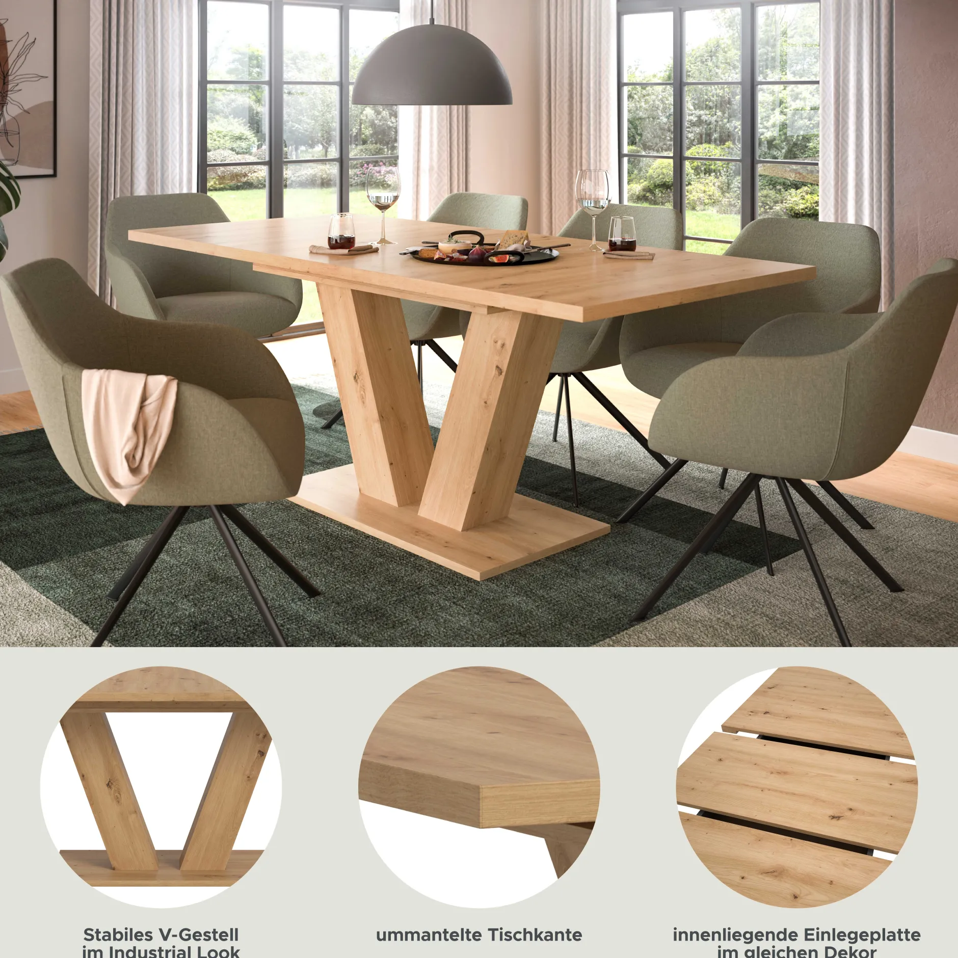 Ausziehbarer Esstisch Motion Emob in Artisan Natur 150-190x76x90 cm