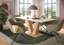 Ausziehbarer Esstisch Motion Emob - V-Base, Weiß/Natur, 150-190x76x90 cm