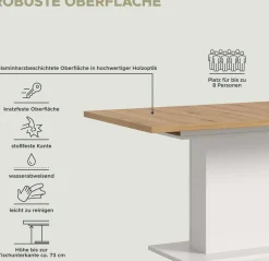 Ausziehbarer Esstisch Motion Emob - FSC-Holz, 150-190x76x90 cm, weiß/artisan