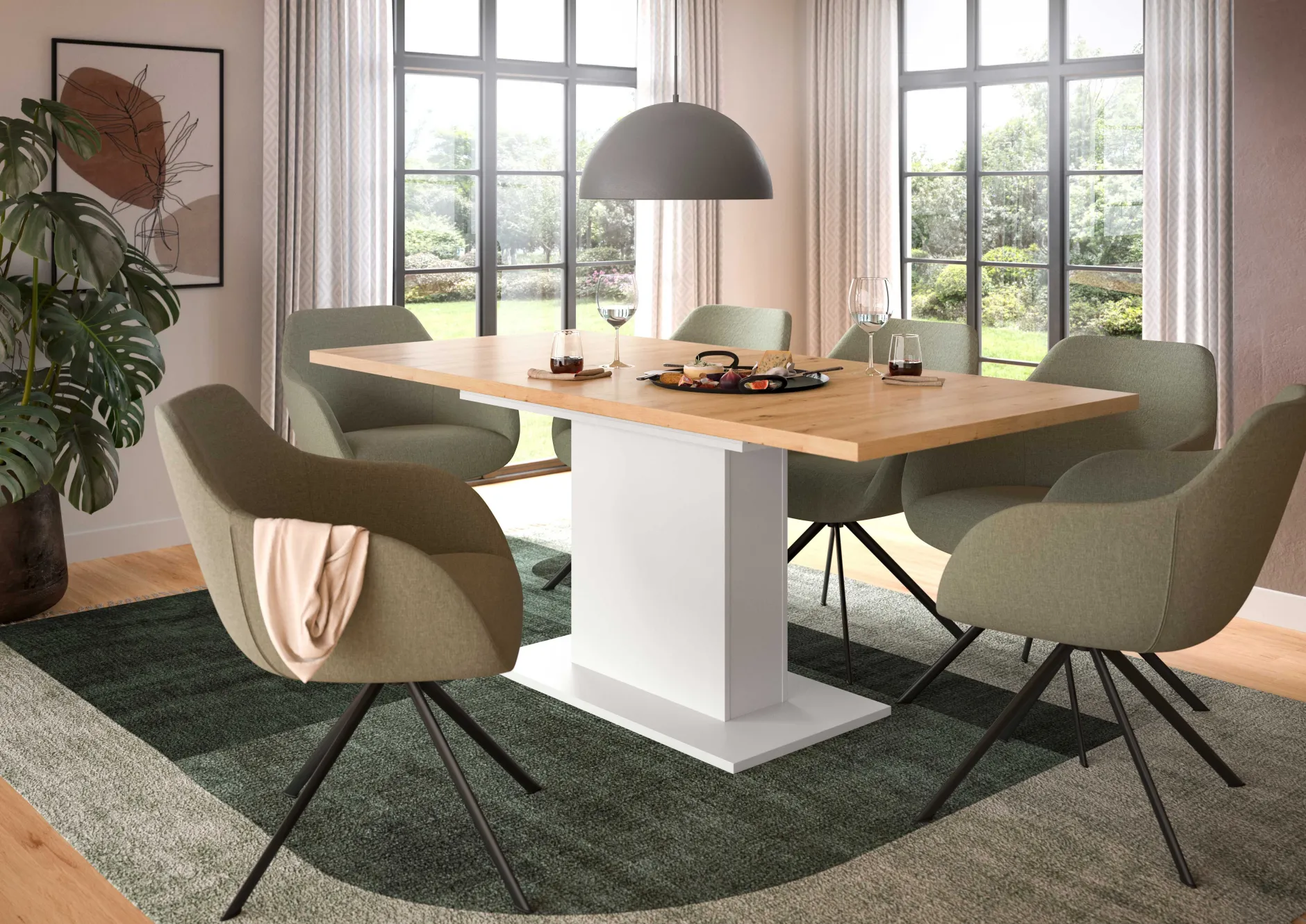 Ausziehbarer Esstisch Motion Emob - FSC-Holz, 150-190x76x90 cm, weiß/artisan