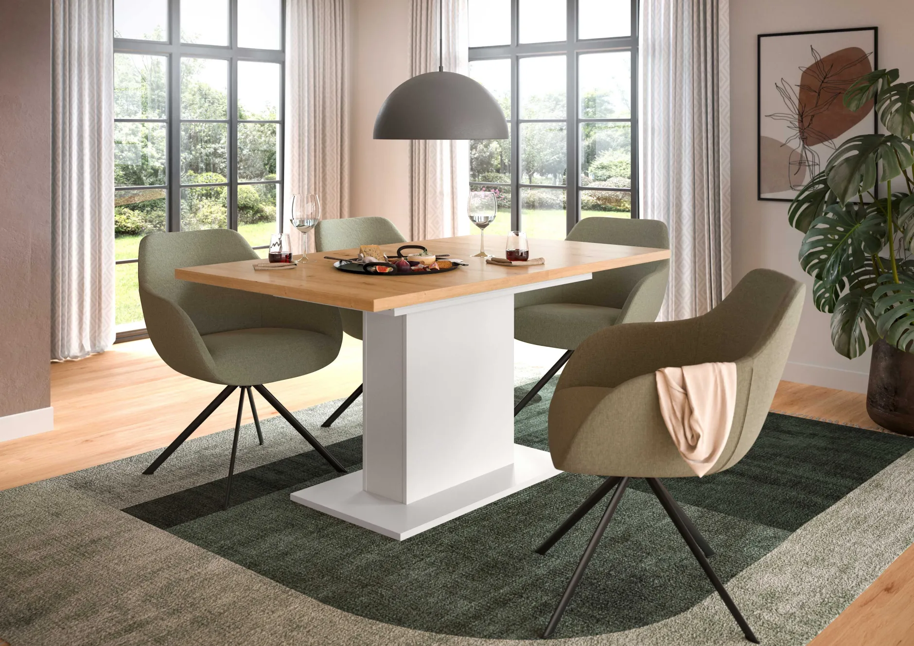 Ausziehbarer Esstisch Motion Emob - FSC-Holz, 150-190x76x90 cm, weiß/artisan