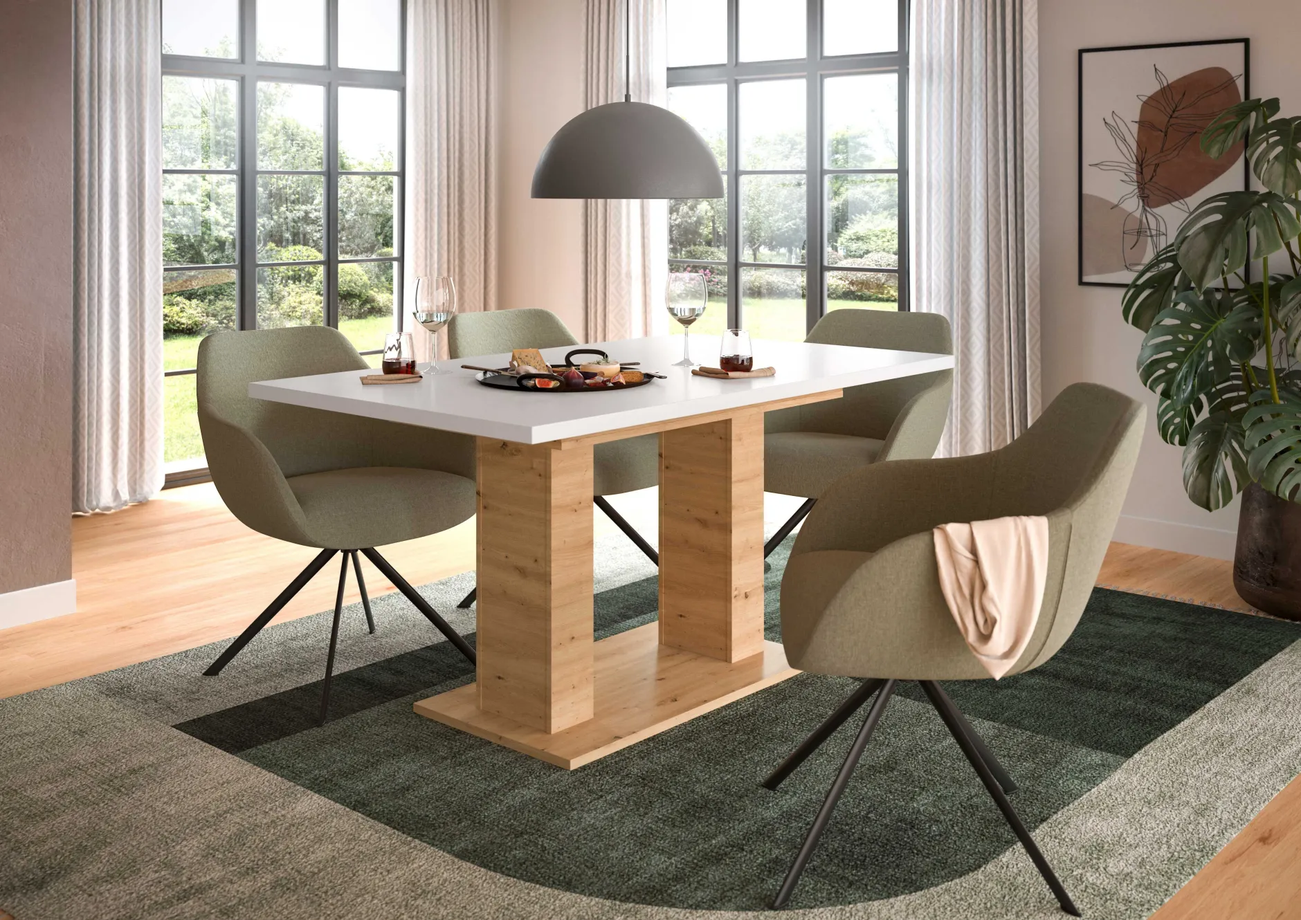 Ausziehbarer Esstisch Motion Emob - Weiß/Artisan - 150-190x76x90 cm