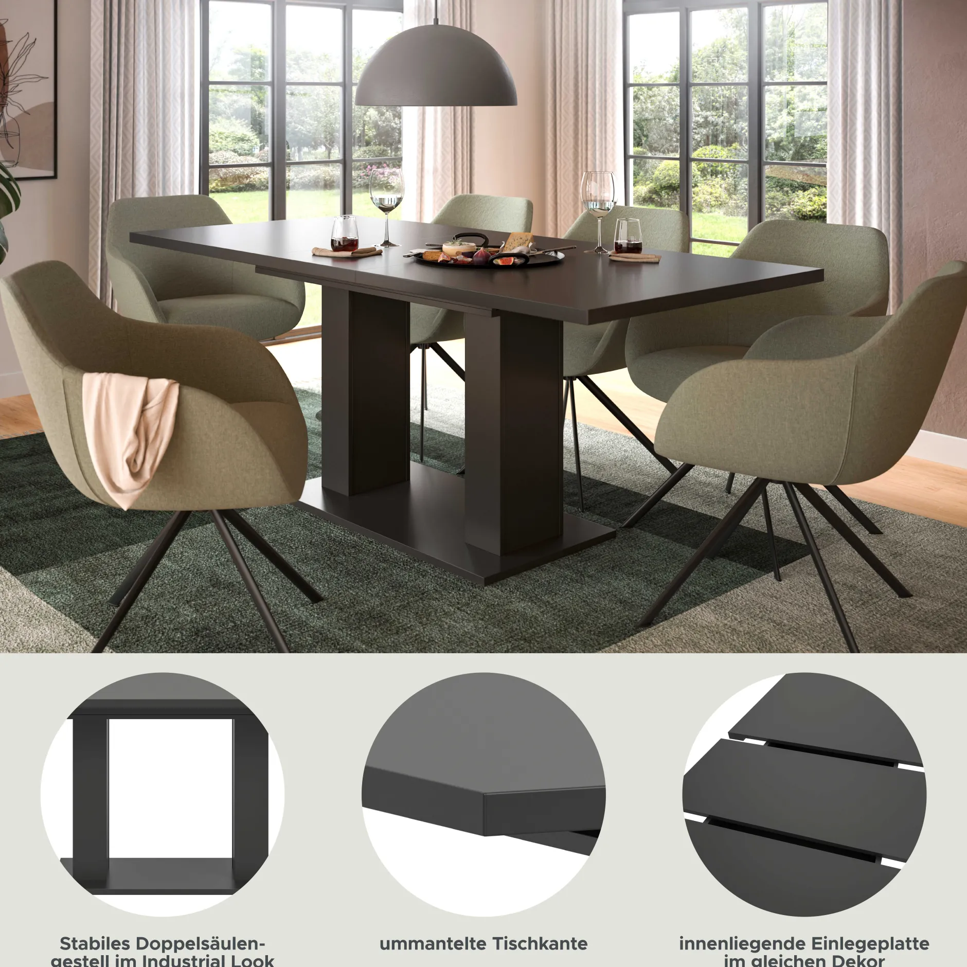 Ausziehbarer Esstisch Motion Emob - Grau - 150-190x76x90 cm