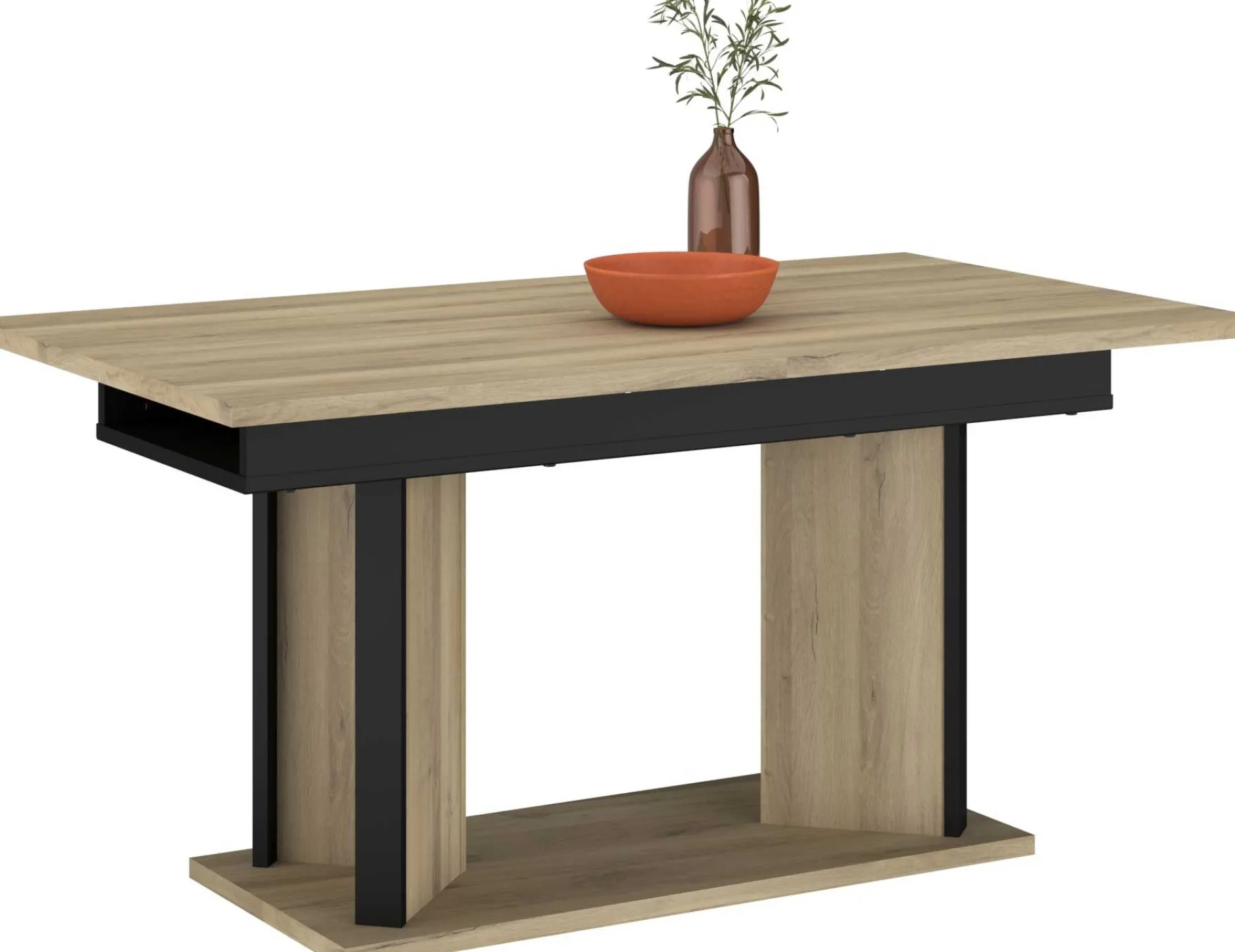Ausziehbarer Esstisch Oskar - 160>200x90cm - Eiche Dekor/schwarz